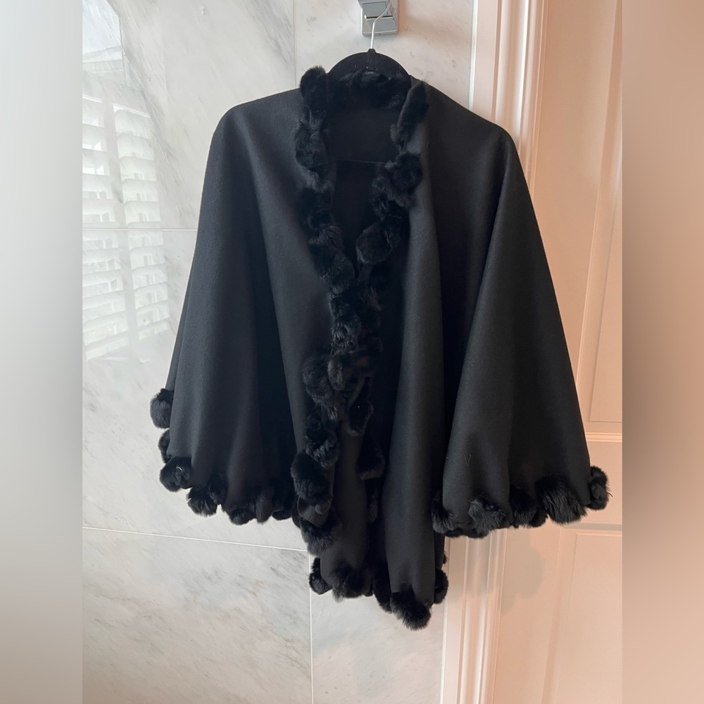 Cardigan wrap wool blend faux fur.